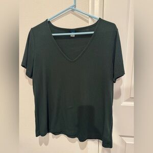 Old Navy Luxe Ribbed V-Neck Tee Dark Green Short Sleeve Top Size M